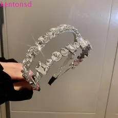 KENTONSD Tiara Larga De Noiva , Faixa De Cabeça De Strass Estilo Coreano De Liga , De Folha Brilhante , Argola De Cabelo