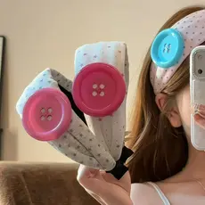 [Faixa de cabeça colorida de bolinhas com botão grande] elástica verão estilo fino bolinhas faixa de cabeça feminina ace