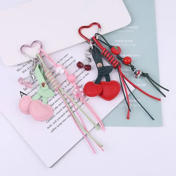 Decorador Moda Personalidade Cereja Chaveiro Bonito Doce Couro Frutas Porta-Chaves Do Carro Saco Pingente Decoração Meni