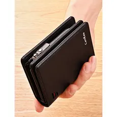 Carteira masculina com Slot para vários cartões Vertical e zíper retrô