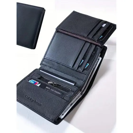 carteira masculina carteira masculina com ziper Carteira curta de couro genuíno masculina de negócios primeira camada de
