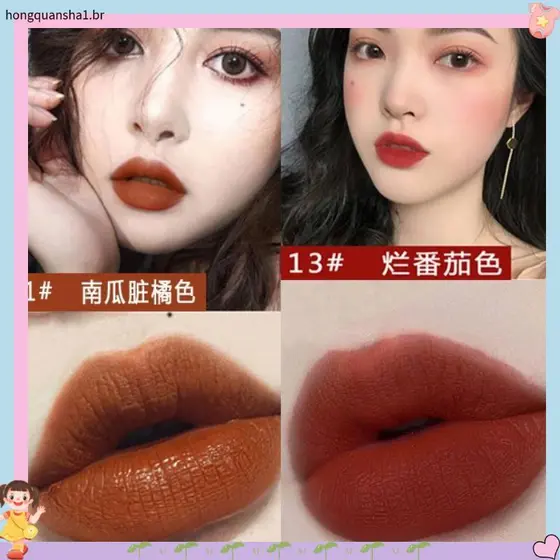Esmalte labial não desbota fosco à prova d'água batom influenciador mesmo estilo estudante fofo tia cor não gruda copo n