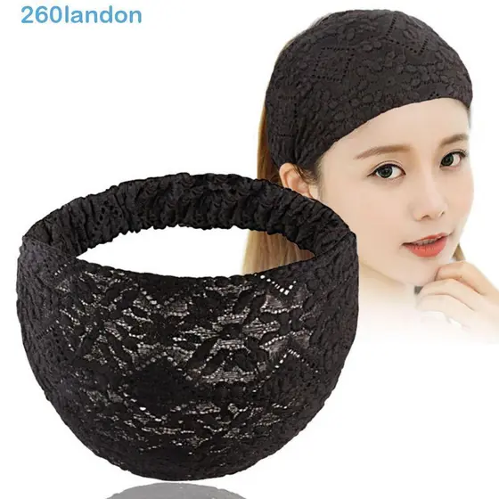 Faixa De Cabeça De Flor De Malha LANDON , Faixas De Cabelo De Renda Estilo Coreano Oco , Lenço Lateral Larga
