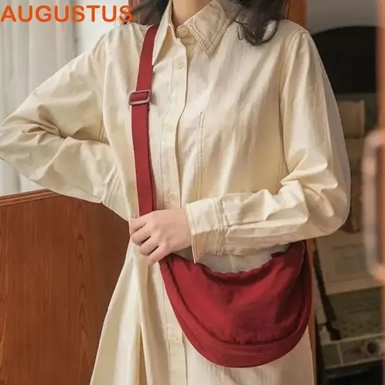 Bolsa De Ombro AUGUSTUS , Hobos De Nylon De Cor Sólida Estilo Vintage Mensageiro De Design Simples Com Enchimento De Alg