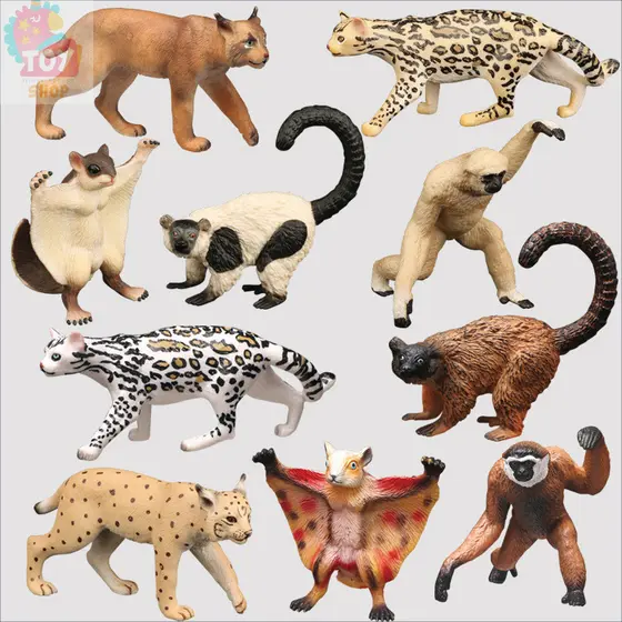 Brinquedos Infantis Modelos Sólidos de Animais Selvagens Tigre Gato Esquilo Voador Esquilo Planador Raposa Macaco Lince