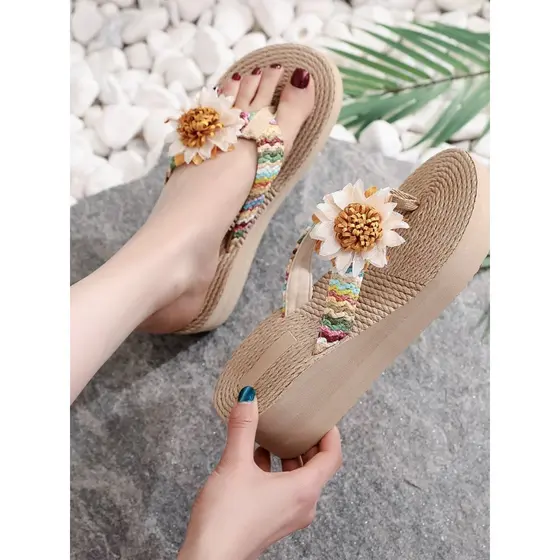 🔥 VENDA QUENTE 🔥 Chinelo de Praia Feminino Sol Macio Confortável Estilo Coreano Chinelos De Sola Grossa Feminino Flor