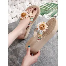 🔥 VENDA QUENTE 🔥 Chinelo de Praia Feminino Sol Macio Confortável Estilo Coreano Chinelos De Sola Grossa Feminino Flor