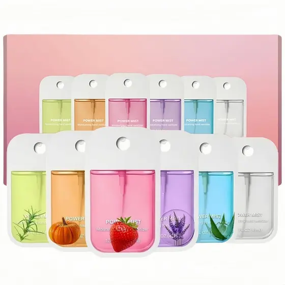 6 Unidades de Spray Higienizante Hidratante para Mãos Power Mist, 6 Aromas, 7.8 FL. OZ. Spray Desinfetante Portátil para
