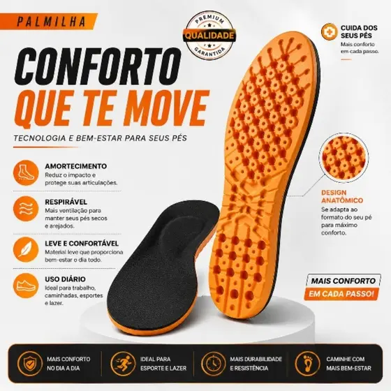 Palmilha ortopédica gel silicone  alívio de dores esporão de calcâneo fascite,laranja