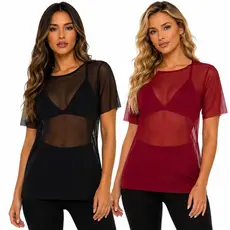 Kit 2 Blusas Feminina Tule Transparente Camiseta Manga Curta Roupa Respirável Confortável Academia Treino Musculação