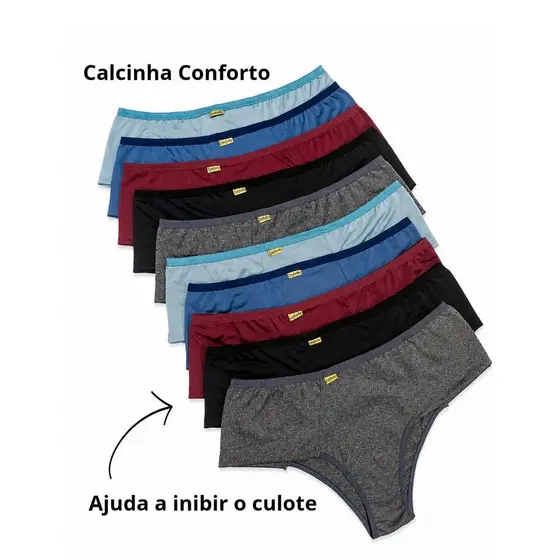 Kit Calcinha Conforto Calçola Cintura Alta Lateral Larga Redutora de Culote Segura Barriga Forro Algodão