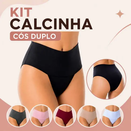 Kit Calcinha Cós Duplo Modeladora Segura Barriga Cintura Alta Lateral Larga Redutora de Culote Alta Sustentação Suplex