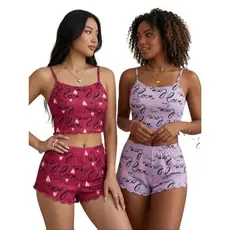 Kit 2 Baby Doll Pijama Estampado Love Short de Dormir Roupa Feminina Confortável Linha Noite Suede Fresquinho