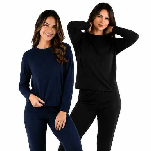 Pijama Feminino Confortável Calça Comprida e Blusa de Frio Adulto Moda Inverno Conjunto de Durmir Suede