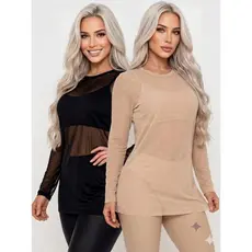 Kit 2 Blusas Tule Manga Longa Transparente Roupa Feminina Academia Treino Fitness Tecido Leve Soltinho Confortável
