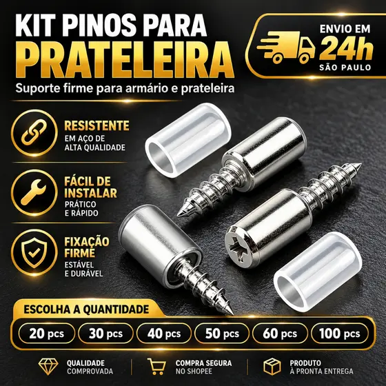 suporte pino p/ prateleiras parafuso + capa protetora 20-30-40-60-50-100 pcs