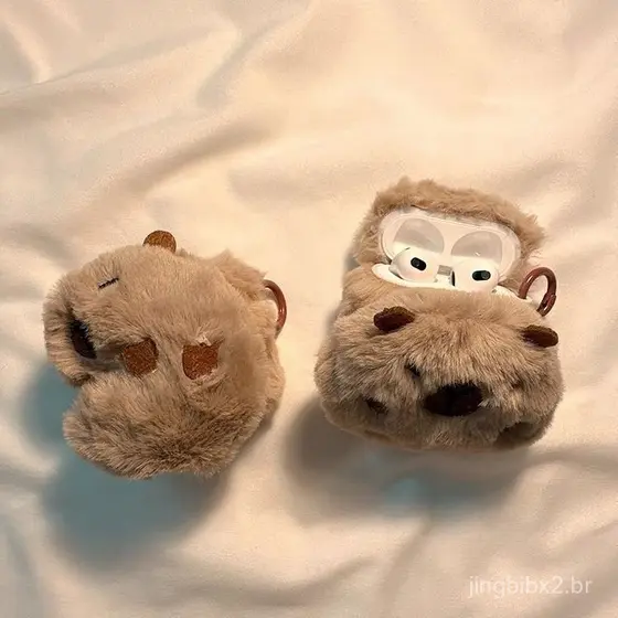 Capa Protetora 3D de Pelúcia Fofa de Capivara para AirPods Pro 2, Capa para Fones de Ouvido de 1ª/2ª Geração, 3ª Geração