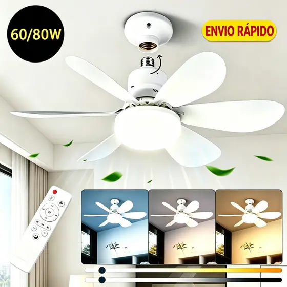 Ventilador De Teto 80W/60W 6 PAS Wind Light Silent Ponente Controle Remoto Lâmpada Led Silenciosa