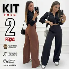 Kit 2 Calça Pantalona Alfaiataria PREMIUM Wide Leg Social Cintura Alta Com Bolso ENTREGA RAPIDA