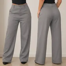 Calça Alfaiataria Feminina Pantalona Wide Leg Cintura Alta Com Bolso Alta Tendencia PROMOÇÃO