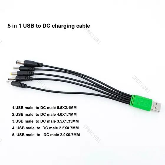 5 Em 1 20cm USB Macho Para 5 Vias DC 5.5x2.1mm 4.0x1.7 3.5x1.35mm 2.5x0.7mm 2.0x0.7mm Cabo De Carregamento De Energia BR