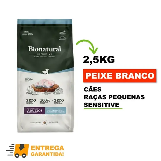 Ração Bionatural Sensitive Cães Adultos Raças Pequenas Sabor Peixe Branco 2,5KG