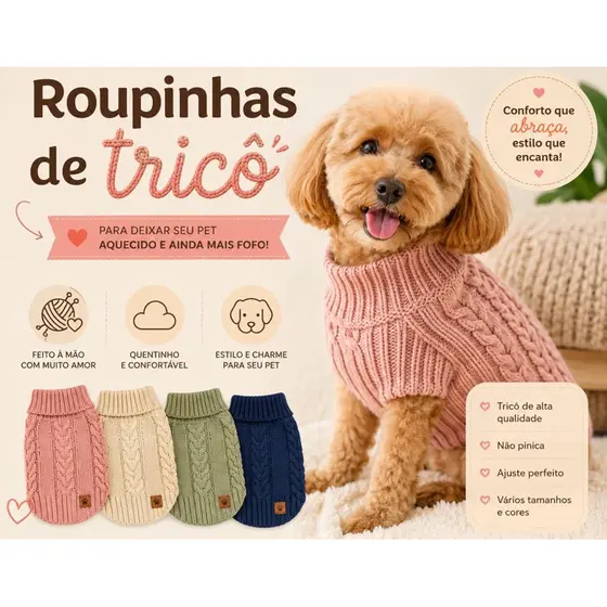 Roupa Pet Protege do Frio Tricot TAMANHO M Roupinha Cachorro Gato Pronta Entrega Envio Imediato
