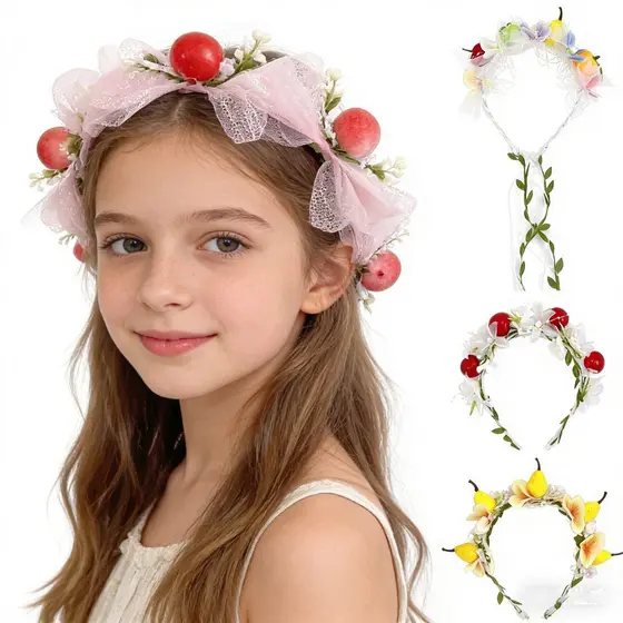 Rosa Floral Malha Grinalda Véu Bandana Para Meninas Bonito Princesa Acessórios De Cabelo Viagens Ao Ar Livre