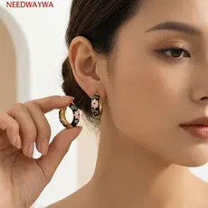 NEEDWAYWA Brincos Esmaltados De Flores , Clássicos Coreanos De Estilo Chinês Étnicos De Óleo Pingando