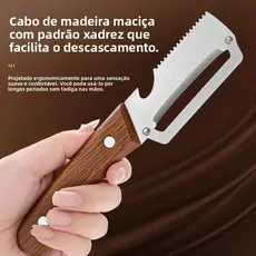 Faca Multifuncional para Descascar com Cabo de Madeira, Faca de Aço Inoxidável para Descascar Cana-de-Açúcar, Descascado