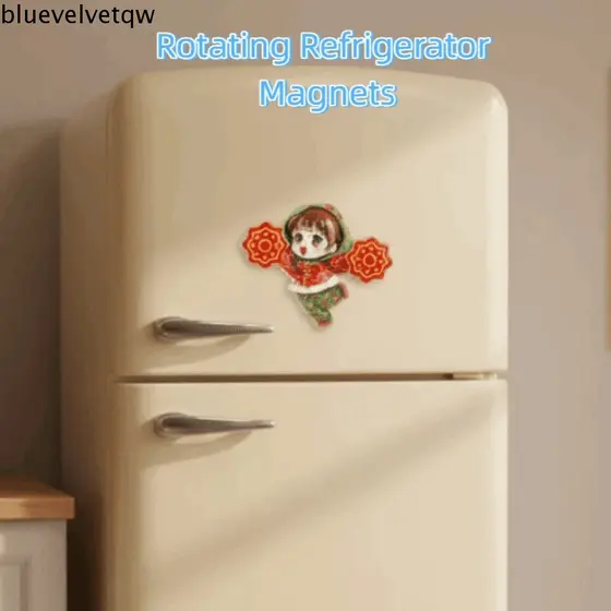 Ímãs De Geladeira Giratórios BLUEVELVETQW , Adesivo Feito À Mão De Ano Novo De Desenho Animado , 3D