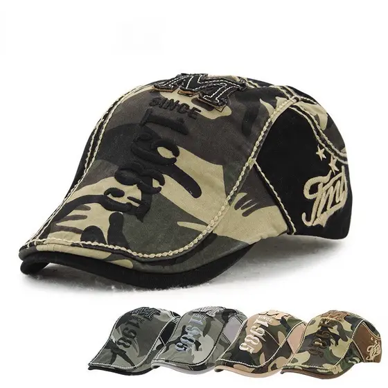 Boina Militar de Algodão Camuflada, Chapéu de Sol, Bonés Masculinos, Bonés Planos, Bonés para Homens