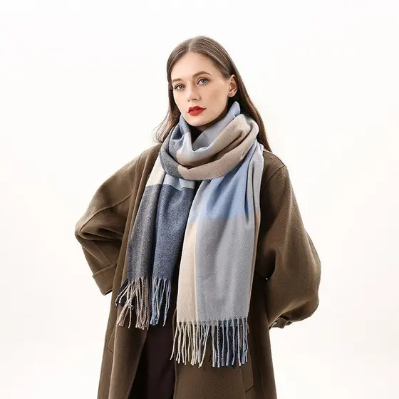 JUNYUE Feminino Xadrez Cachecol Acessórios De Vestuário Cashmere Borla Marca Luxo Quente Xale Envoltório