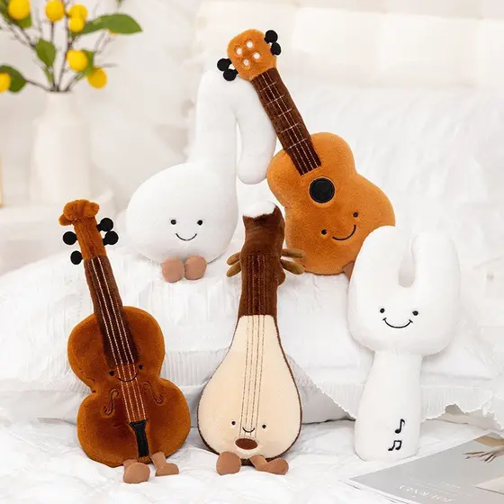 Criativo violino forma boneca dos desenhos animados instrumento Musical violino boneca música brinquedo de pelúcia