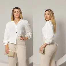 Camisa Social Feminina Elegante Manga Longa com Botões e Punho Lastex em Tecido Duna – Moda Executiva e Casual
