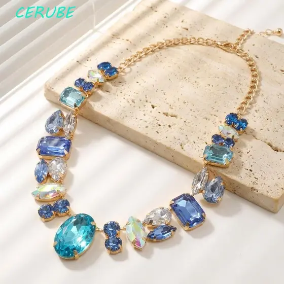 Colar Robusto Vintage CERUBE , De Strass De Cristal Com Pingente Exagerado De Luxo Leve