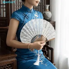 MXMIO1 Ventilador De Mão Dobrável , Com Borlas Portátil Vintage , Delicado Feito À Em Renda Branca