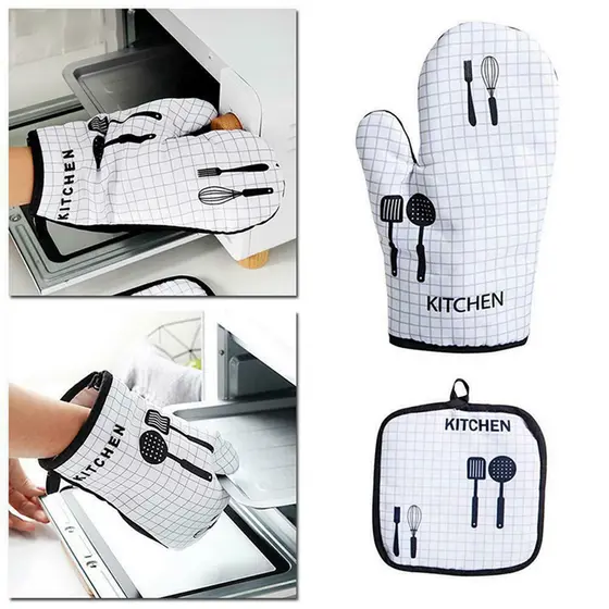 Conjunto De Luvas De Forno Fofas E Almofadas De Panela , Porta-Panelas Antiderrapantes , Quentes Resistentes Ao Calor Pa