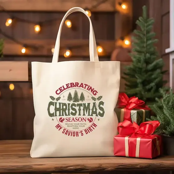 Sacola de Lona de Algodão de Natal Reutilizável Festiva para Compras Presente de Natal Sacola de Compras para a Vida Sac