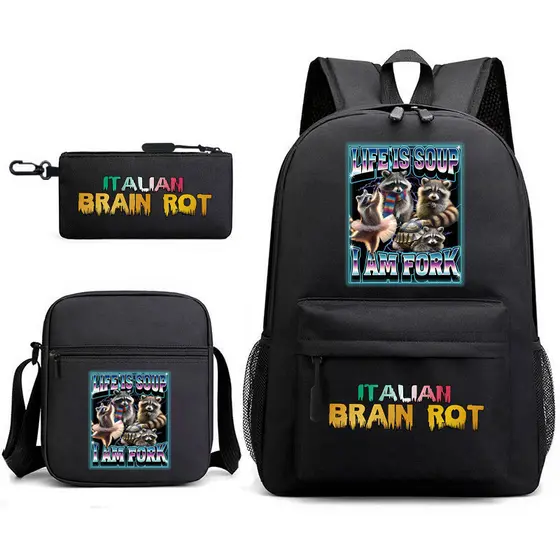 Mochila Engraçada Italian Brainrot Animals Cappuccino Assassino para estudantes, mochila de desenho animado de grande ca