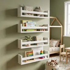Kit 4 Prateleiras De Parede MDF Branco 50cm Porta Livros Infantil Organizador Quarto Montessori
