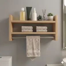 Nicho Prateleira Suspensa Banheiro Com Varão Porta Toalha MDF Organizador Duplo Já Montado 40cm