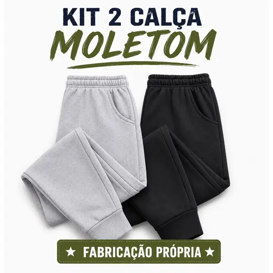 KIT 2 Calça Moletom Peluciada Masculina Inverno Quente Confortável com Bolso e Cordão Ajustável