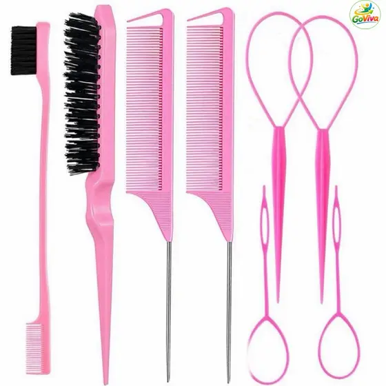 Kit Conjunto de 8 peças para estilizar e trançar o cabelo, incluindo pente e ferramenta para trançar