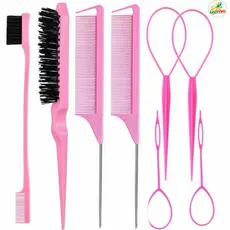 Kit Conjunto de 8 peças para estilizar e trançar o cabelo, incluindo pente e ferramenta para trançar