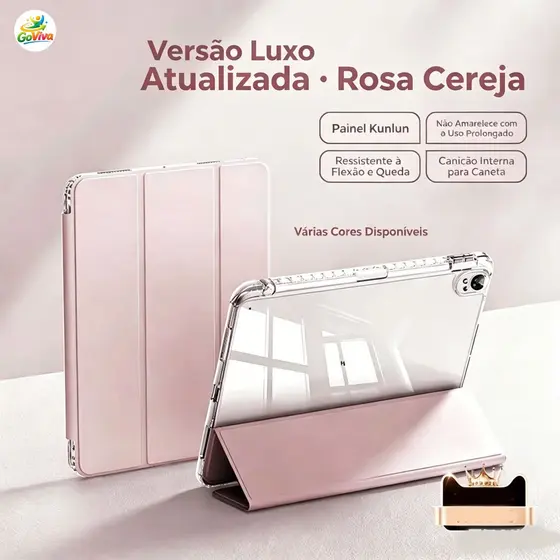 Capa para iPad Air Transparente Anti-Impacto com Suporte Dobrável Tri-Fold