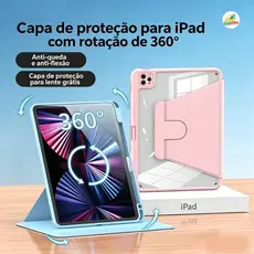 Capa iPad 360° Rotativa com Suporte e Porta Caneta Air 4/5/6 Pro 11 13 10ª 9ª 8ª Mini 6