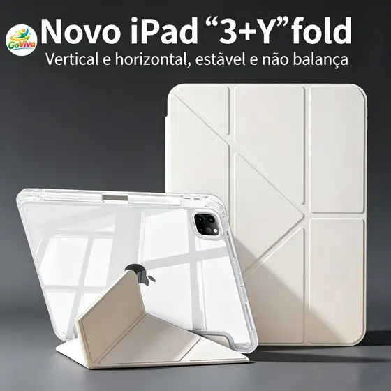 Capa para iPad Transparente Tri-Fold com Suporte Dobrável Anti-Impacto para iPad Air Pro 10 10.2 10.9/11