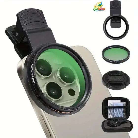 Filtro CPL 52mm para Celular com Clipe Lente Polarizadora Anti-Reflexo HD com Estojo