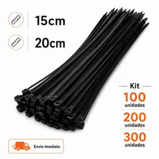 Abraçadeira de Nylon Preta 15cm 20cm Kit 100, 200 ou 300 Alta Resistência Proteção UV - Enforca Gato
